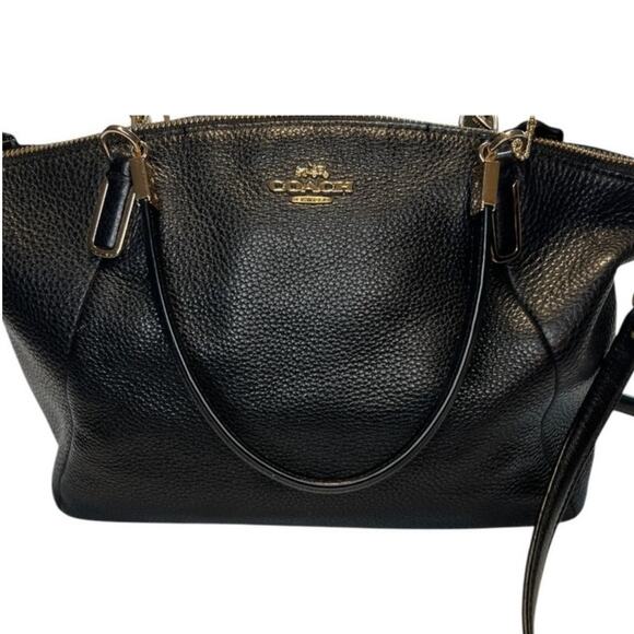 Coach Black Pebble Leather Zip Closure Double Handle Shoulder Crossbody Bags - Picture 8 of 13